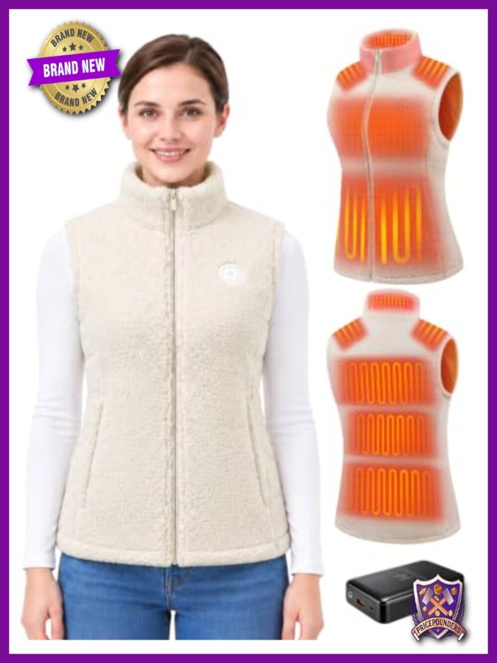 Fleece Heated Vest with 16000mAh Battery Pack 15 Zones Carbon Fiber